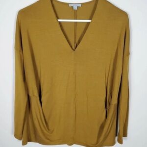 COS Long Sleeves V Neck Darts Top Shirt Brown Mustard Casual Relax Fit XS